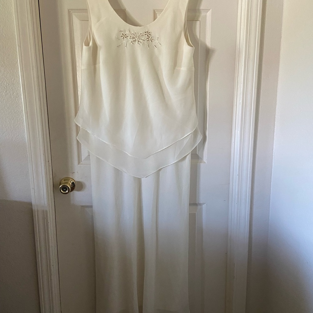 Coldwater Creek Cream Embellished Chiffon Formal Dress